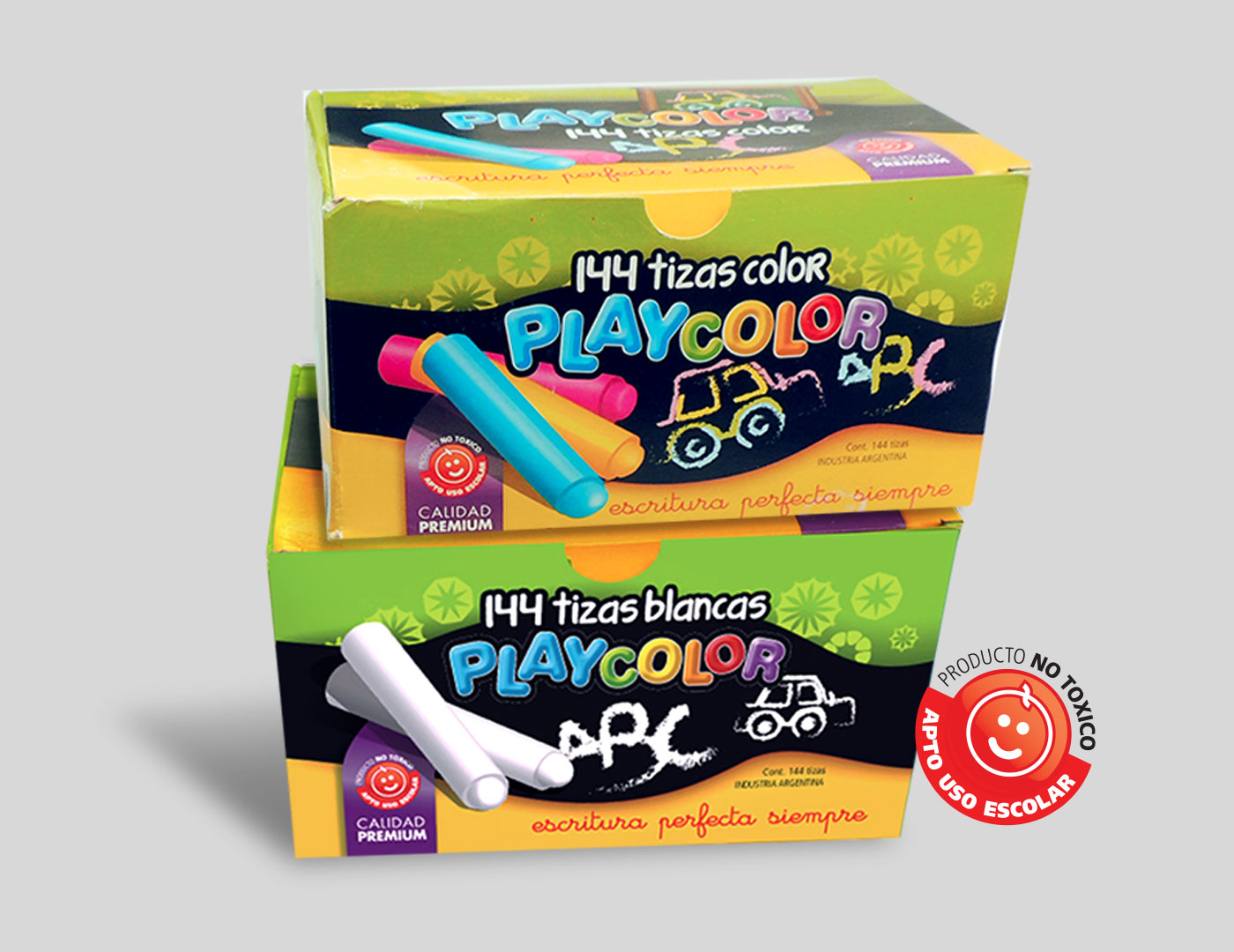 cajas de tizas blancas y color